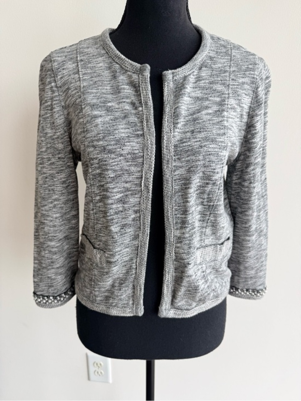 Express Gray Women's Cardigan with Beaded Trim